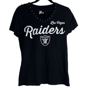 GIII 4 Her Raiders Short Sleeve T Shirt Black and Silver Size Medium